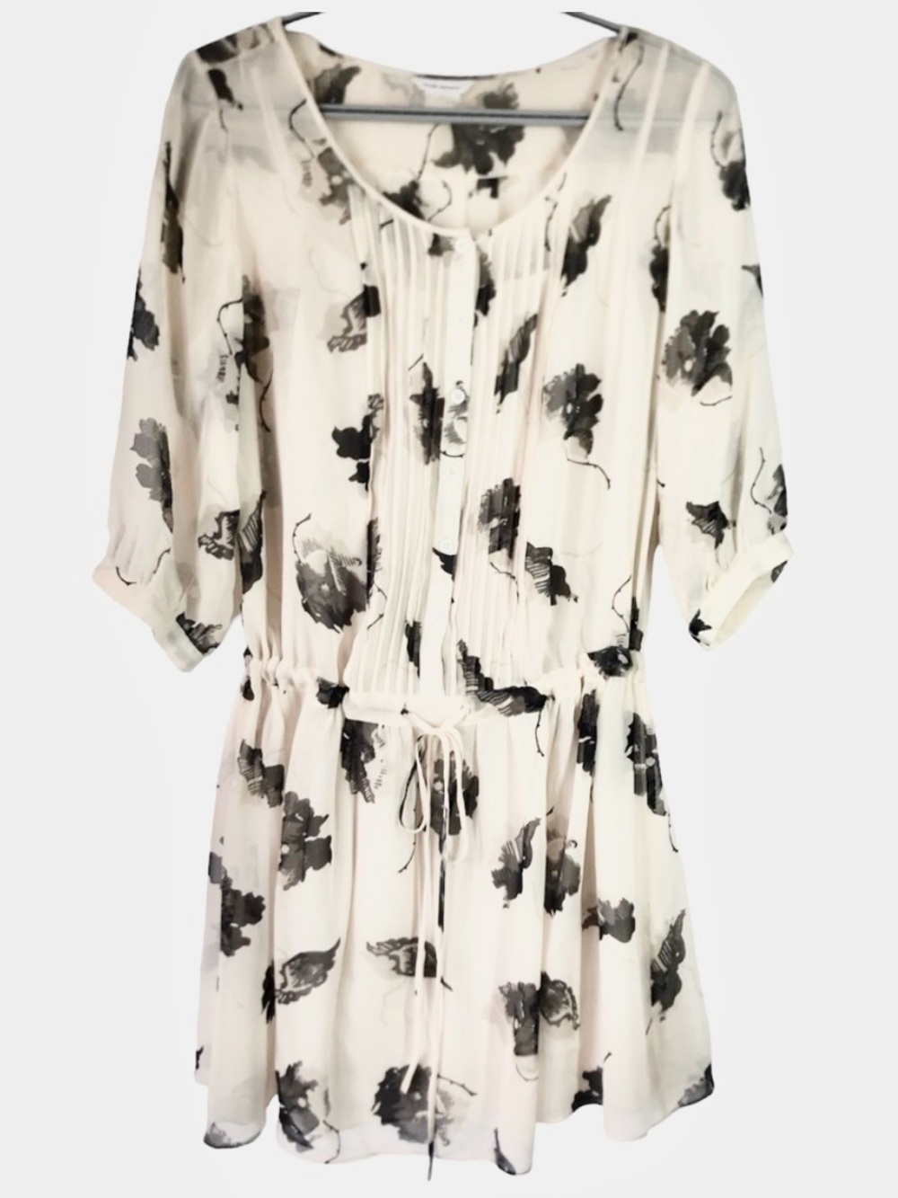 Club Monaco Silk Floral Print Dress Half Sleeve with Waist Belt